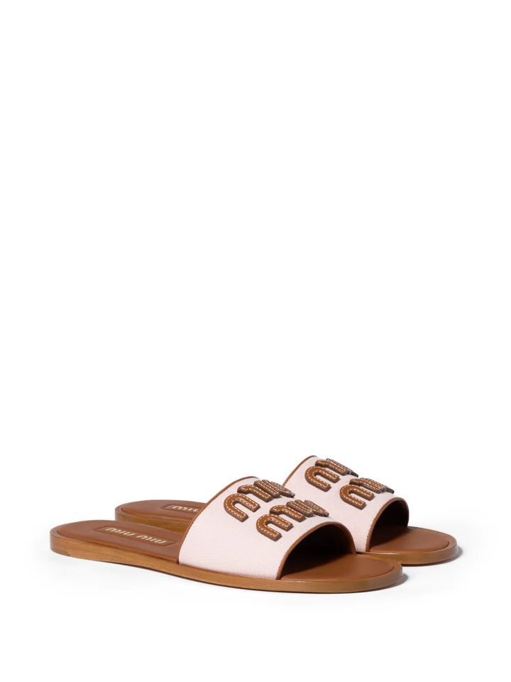 Miu Miu canvas and leather slides