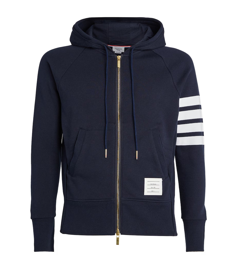 Thom Browne Classic 4-Bar Zip Cotton Navy blue Hoodie
