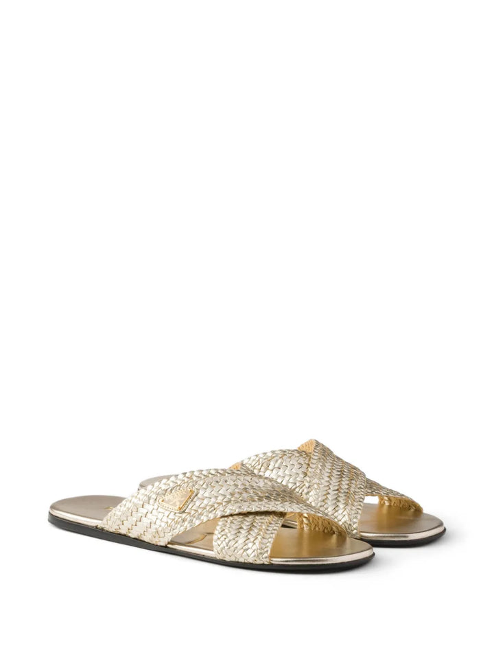 Prada leather crisscross slides