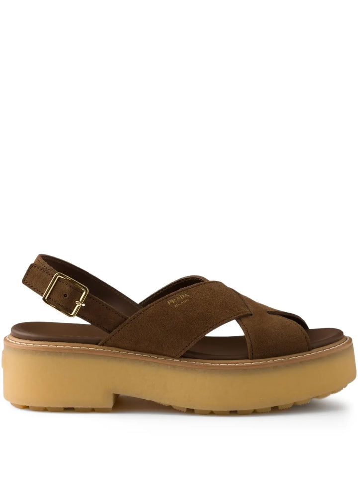 Prada Buckle-Strap Suede Sandals