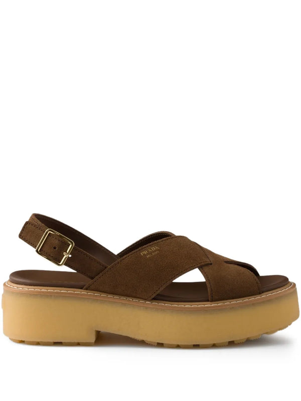 Prada Buckle-Strap Suede Sandals