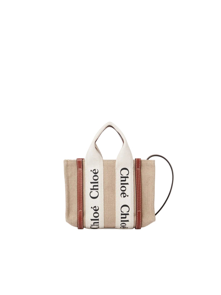 Mini Woody tote bag in linen