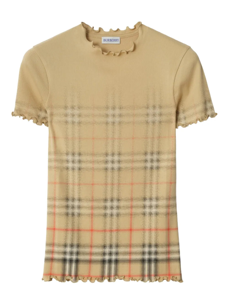 Burberry ruffled faded-check cotton T-shirt