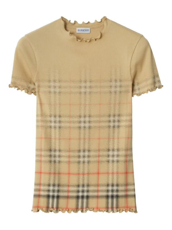 Burberry ruffled faded-check cotton T-shirt