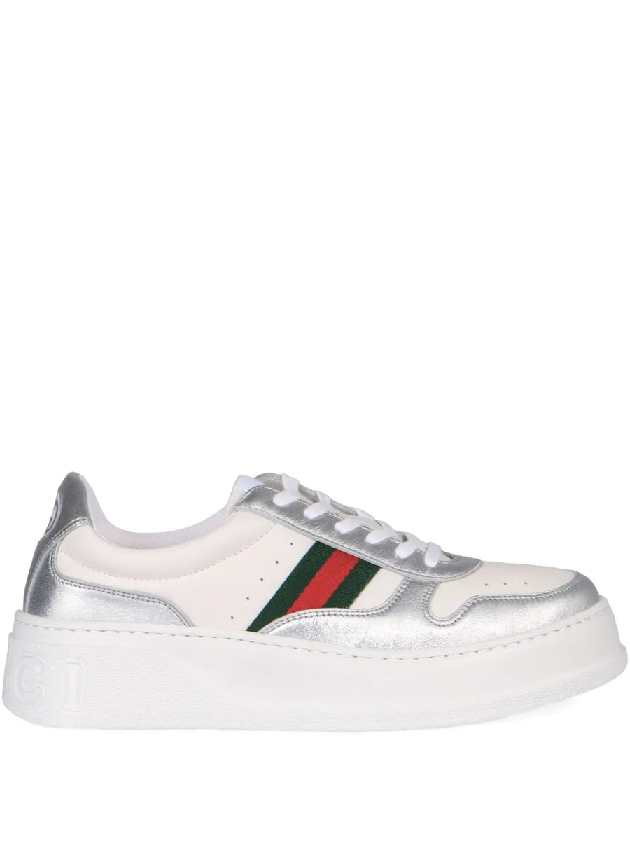 Gucci chunky sneakers in silver metallic leather