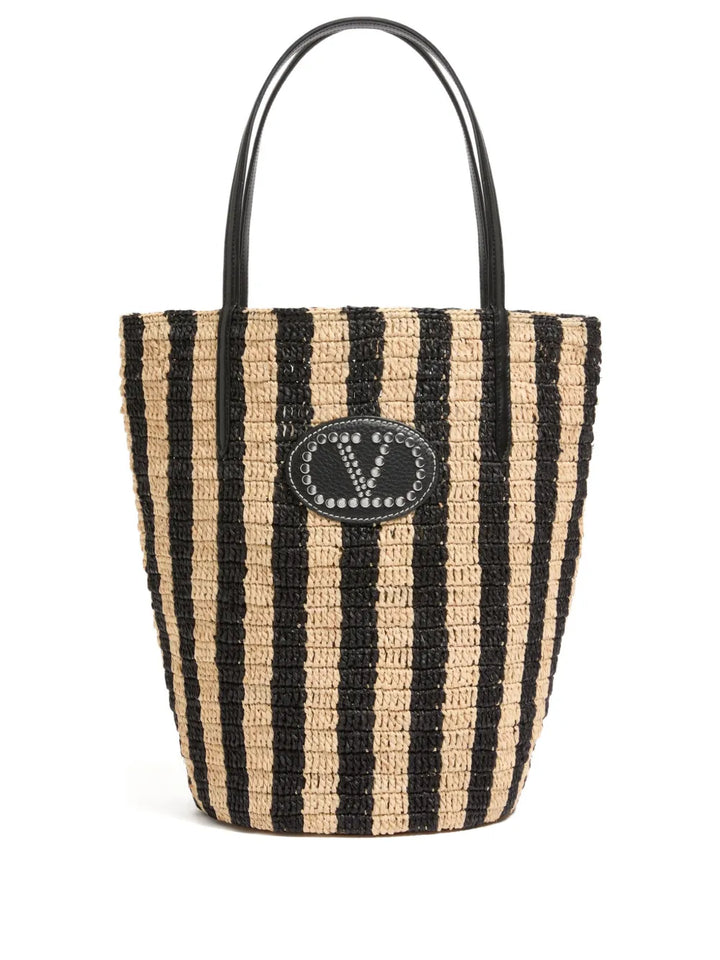 Valentino Garavani striped raffia shopping bag