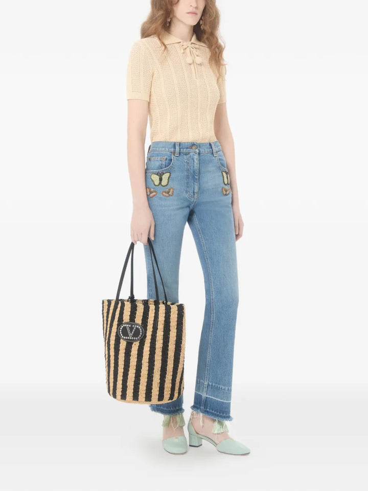 Valentino Garavani striped raffia shopping bag