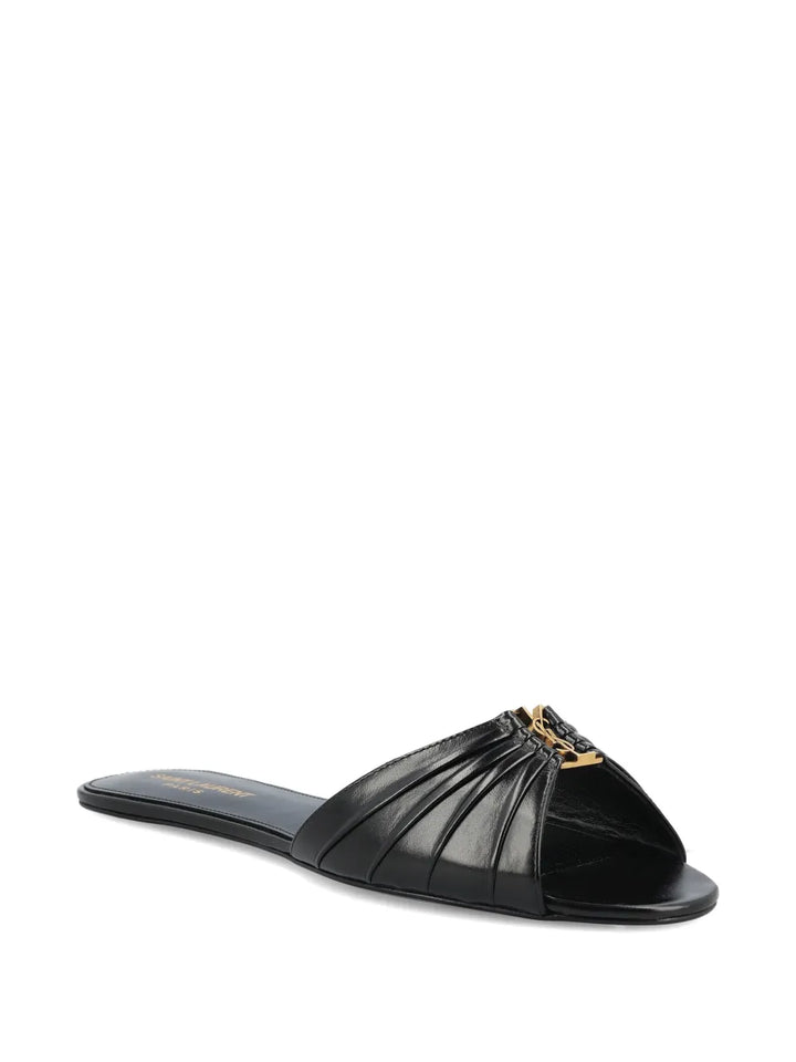 Saint Laurent Babylone Pleated Logo Leather Flats