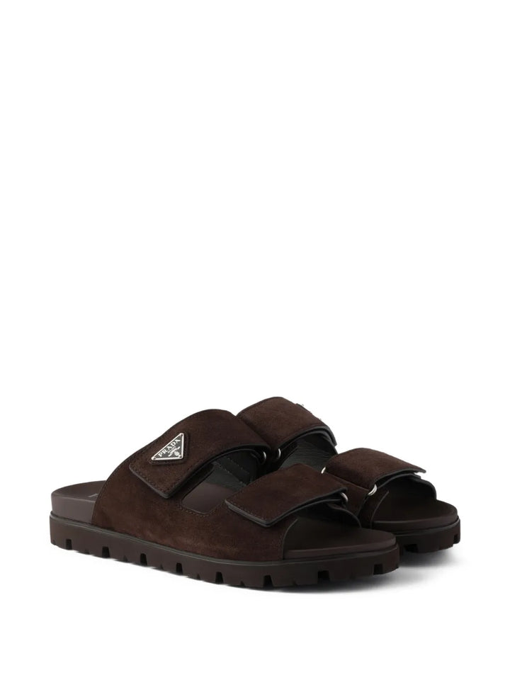 Prada triangle-logo suede sandals