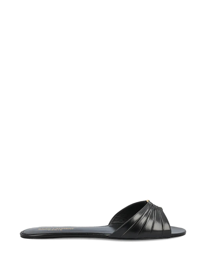 Saint Laurent Babylone Pleated Logo Leather Flats