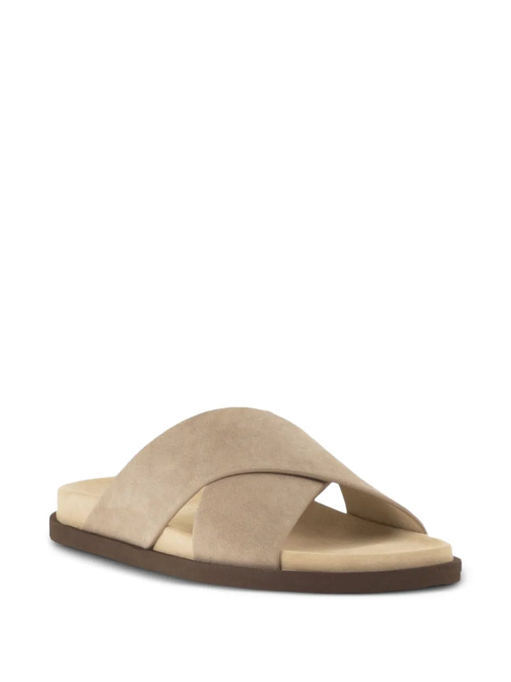 Brunello Cucinelli Crossover-Strap Suede Slides