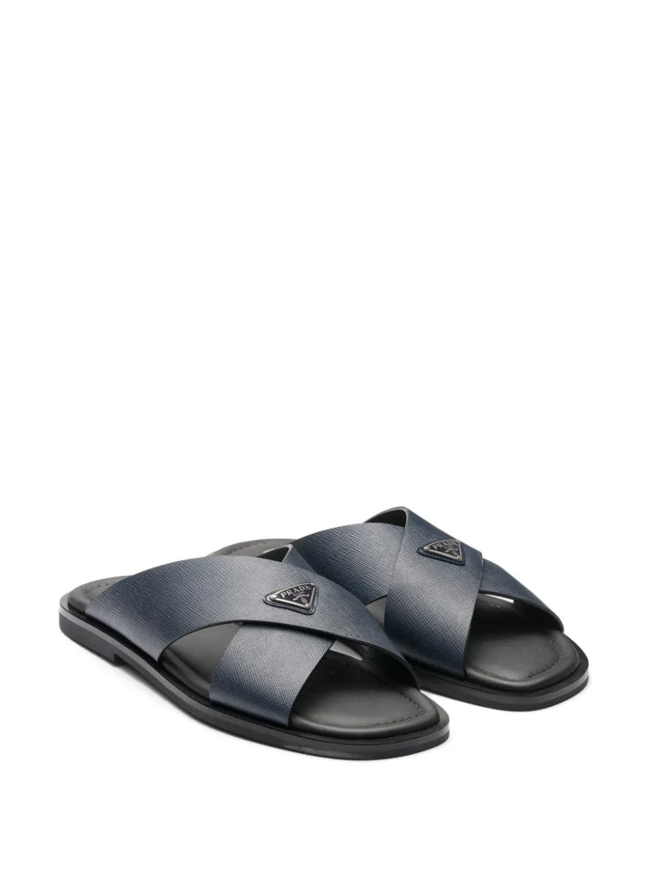 Prada Saffiano-leather triangle-logo sandals