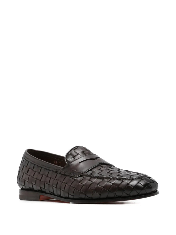 Santoni Carlos Woven Leather Loafers