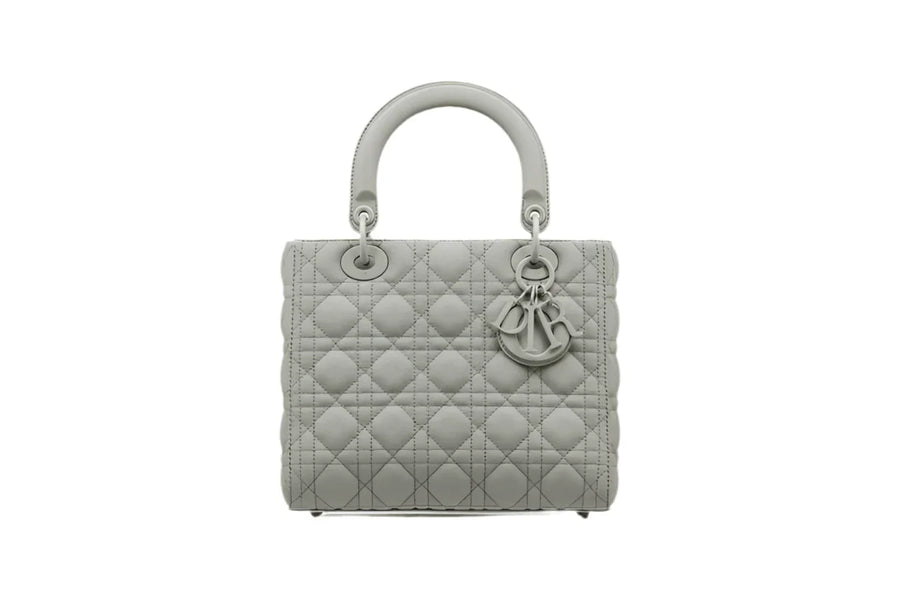 SAC DIOR MEDIUM GRIS STONE LADY DIOR EN CUIR DE VEAU MAT