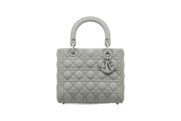 SAC DIOR MEDIUM GRIS STONE LADY DIOR EN CUIR DE VEAU MAT