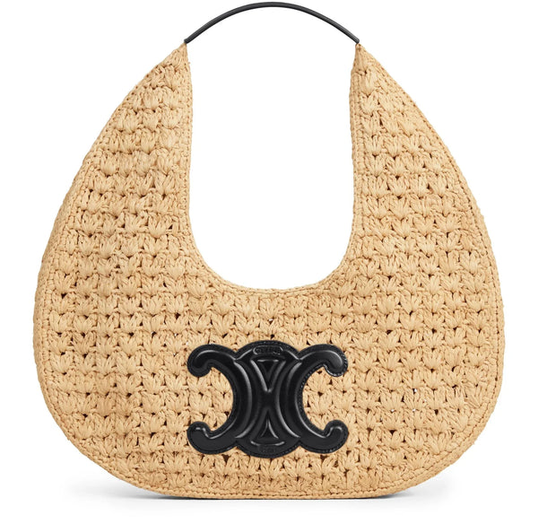 Celine classic panier hobo bag in raffia and calfskin
