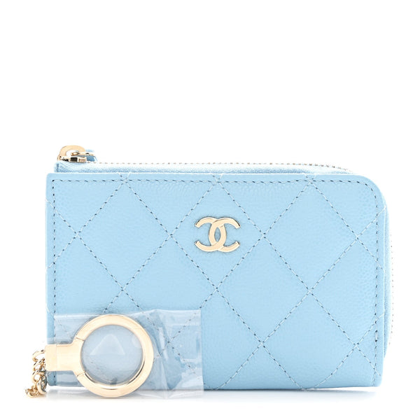 Chanel Caviar Quilted Zipped Key Holder Case Light Blue