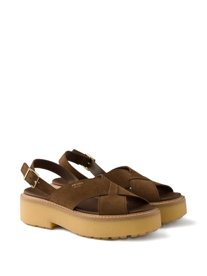 Prada Buckle-Strap Suede Sandals