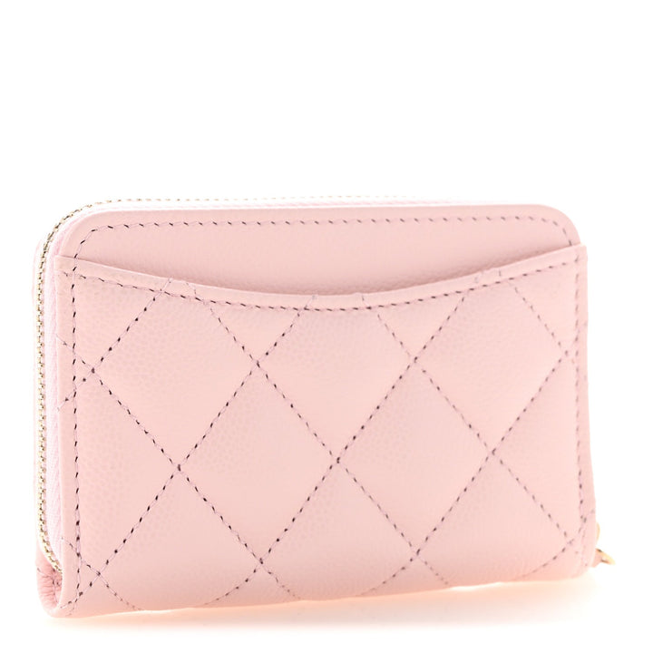 Chanel Caviar Quilted Zip Coin Purse Light Pink