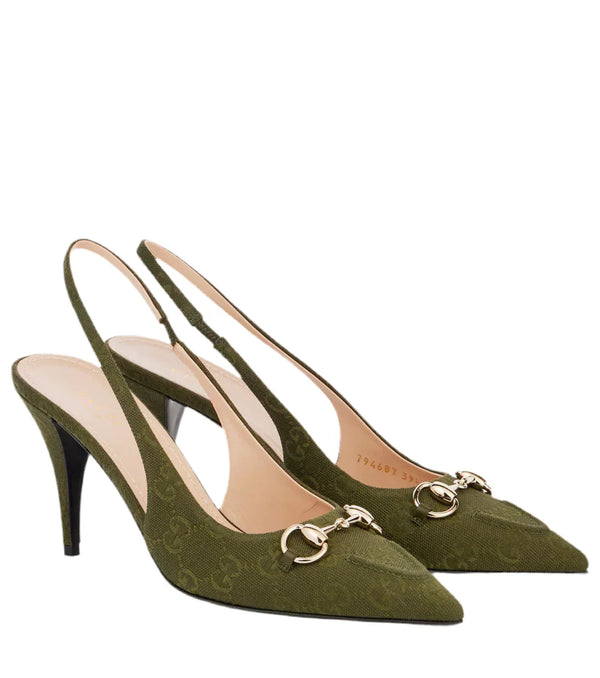 Gucci 85 GG canvas slingback pumps
