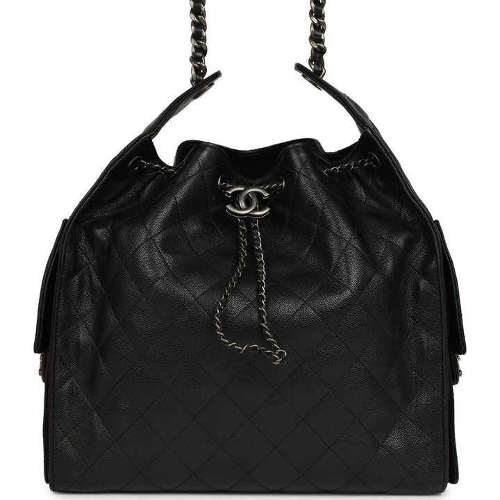 Chanel Medium 25 Hobo Bag Black Caviar Aged Ruthenium Hardware