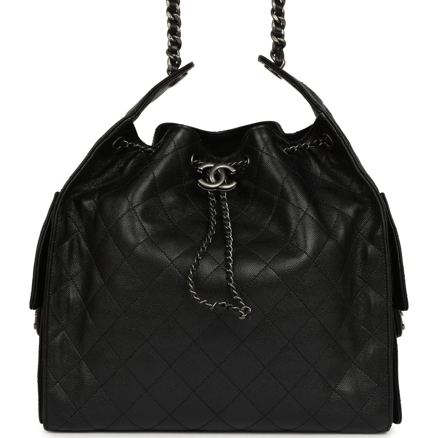 Chanel Medium 25 Black Hobo Bag Caviar Aged Silver  Ruthenium Hardware