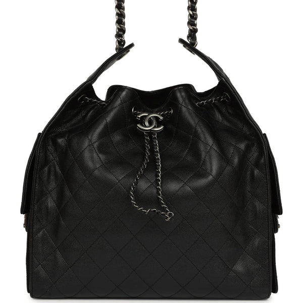 Chanel Medium 25 Black Hobo Bag Caviar Aged Silver  Ruthenium Hardware