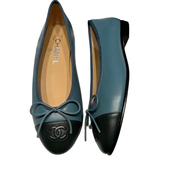 Chanel Blue Black CC Ballet Flat