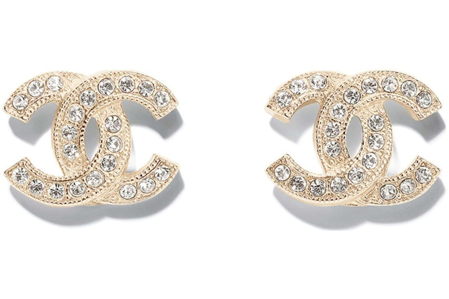 Chanel Crystal Mini CC Earrings in Gold