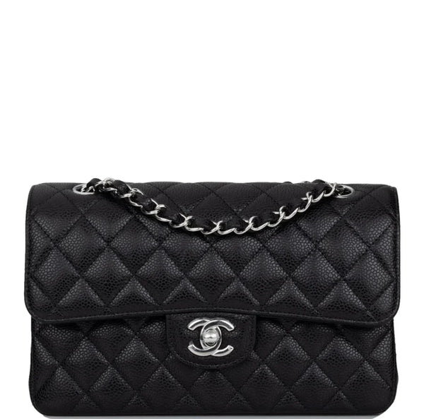 Chanel Black Quilted Caviar Small Classic Flap Silver Hardware Bag