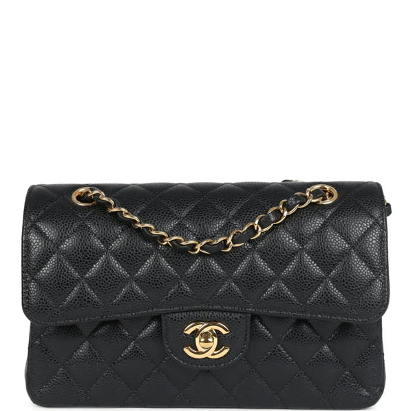 Chanel Black Quilted Caviar Small Classic Flap Gold Hardware Bag