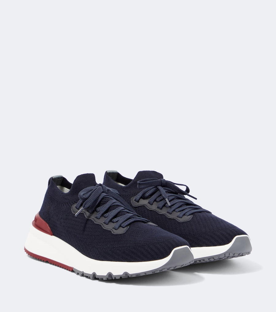Brunello Cucinelli Knitted leather-trimmed sneakers