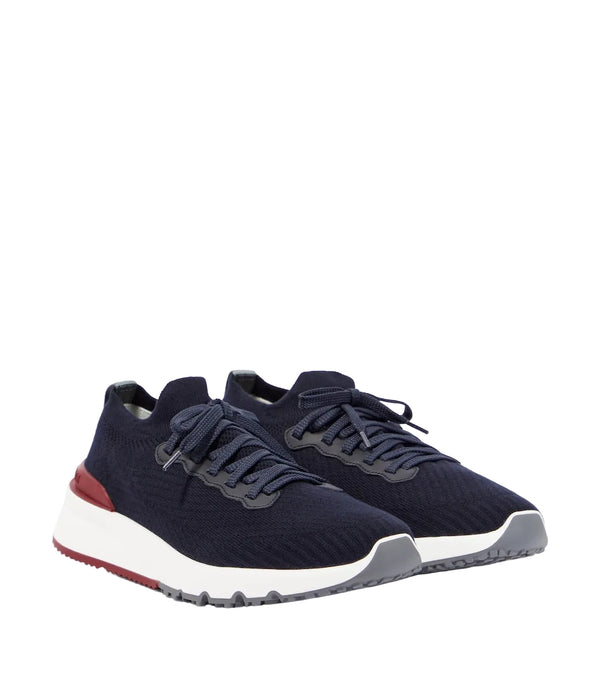Brunello Cucinelli Knitted leather-trimmed sneakers