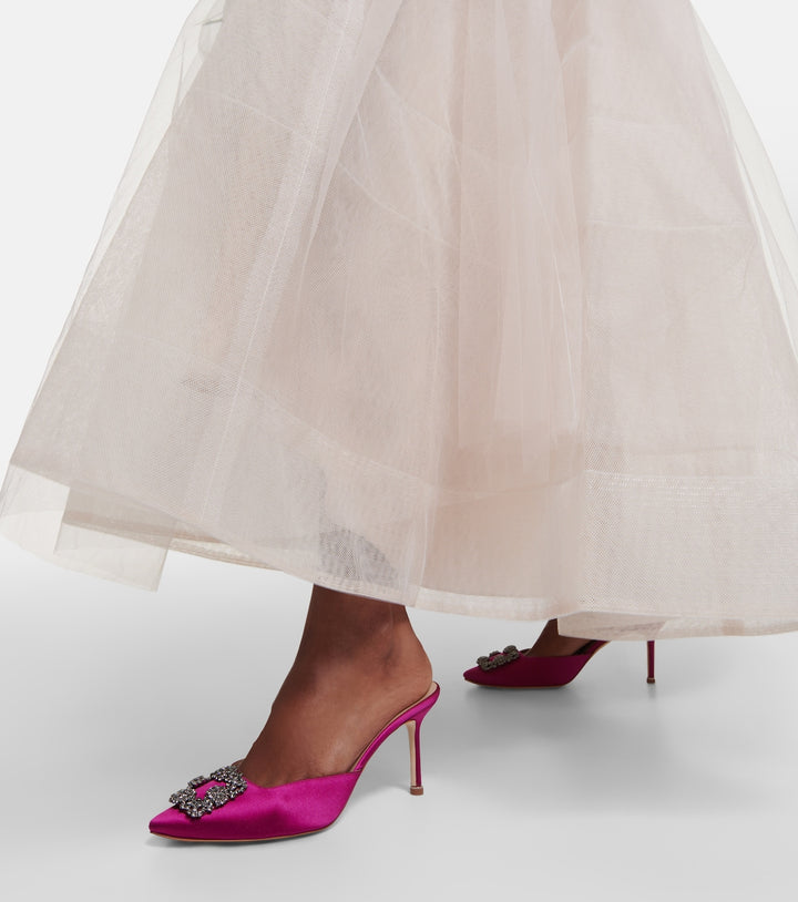 Manolo Blahnik Hangisimu 70 embellished satin mules