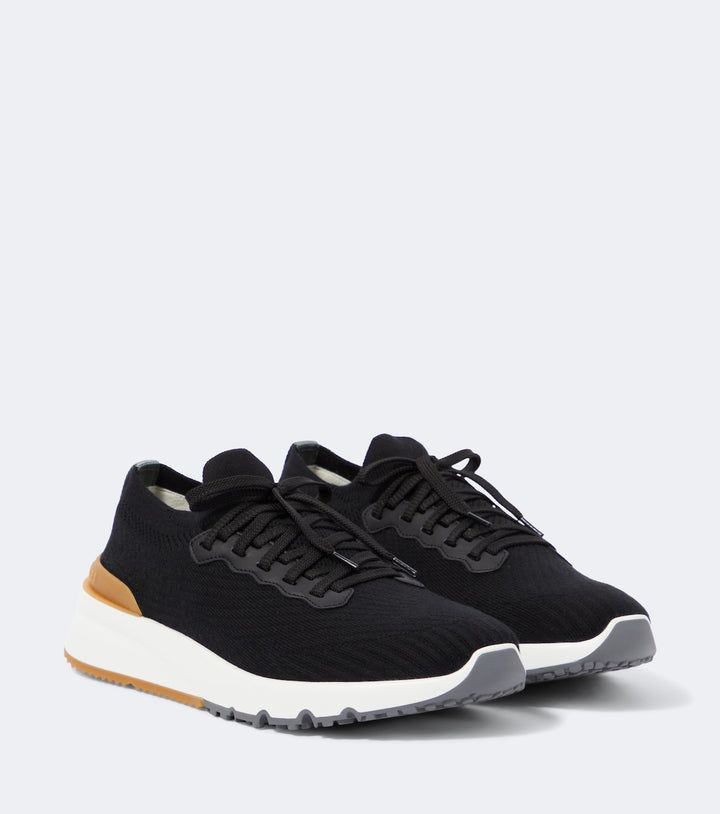 Brunello Cucinelli Leather-trimmed knit sneakers
