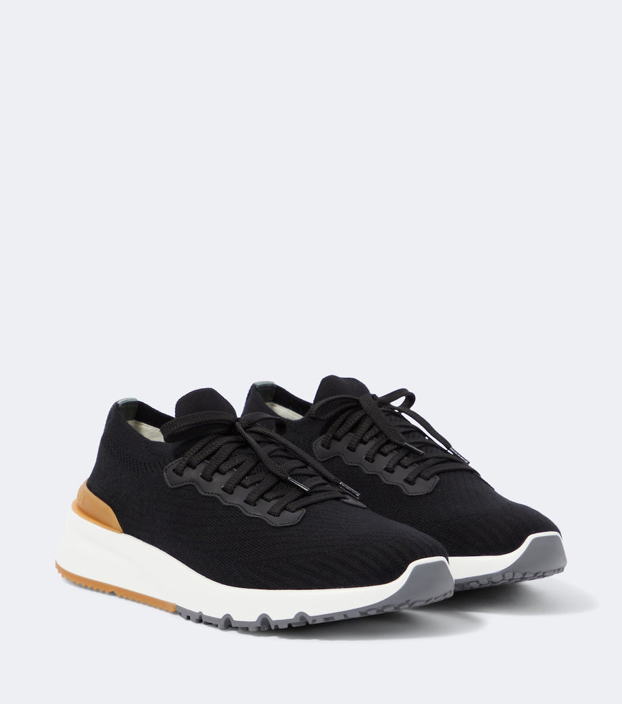 Brunello Cucinelli Leather-trimmed knit sneakers