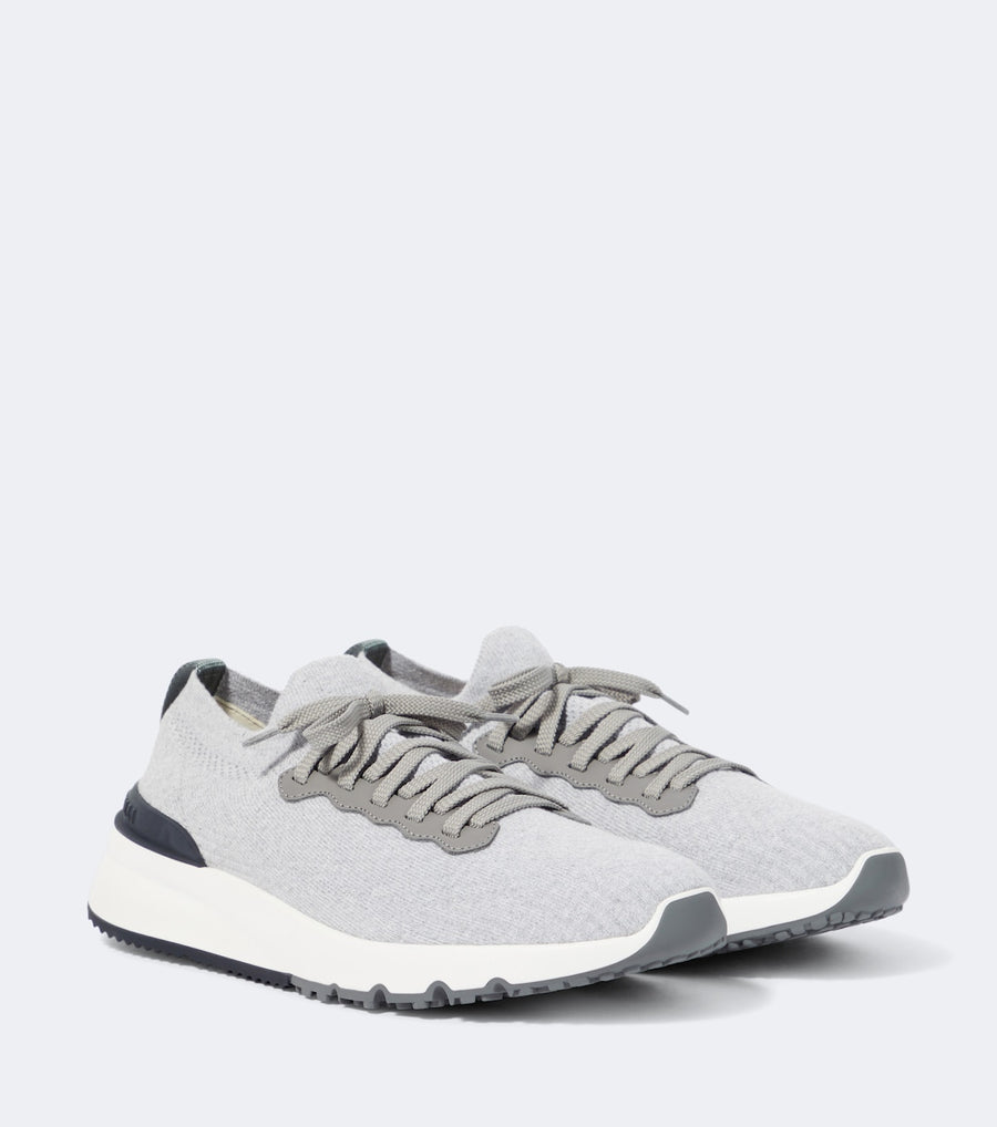 Brunello Cucinelli Leather-trimmed knitted slip-on sneakers