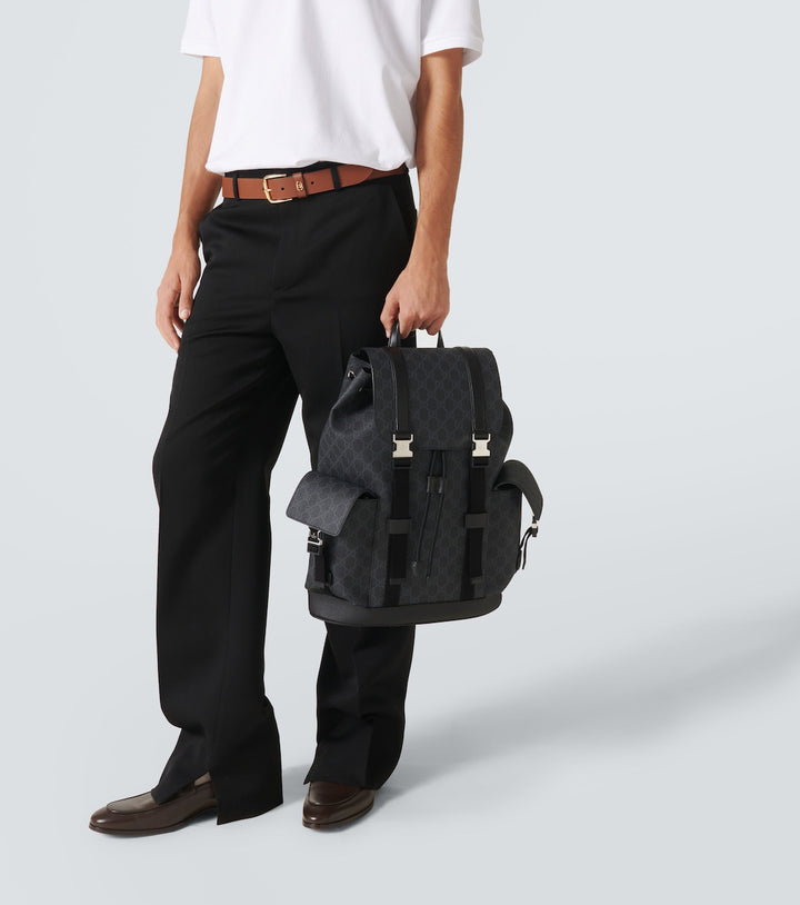 Gucci GG Canvas leather-trimmed backpack