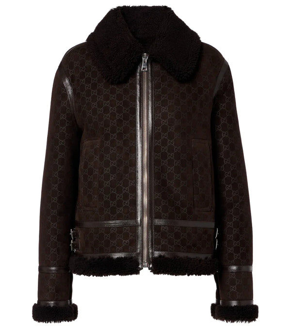 Gucci GG shearling-trimmed leather jacket