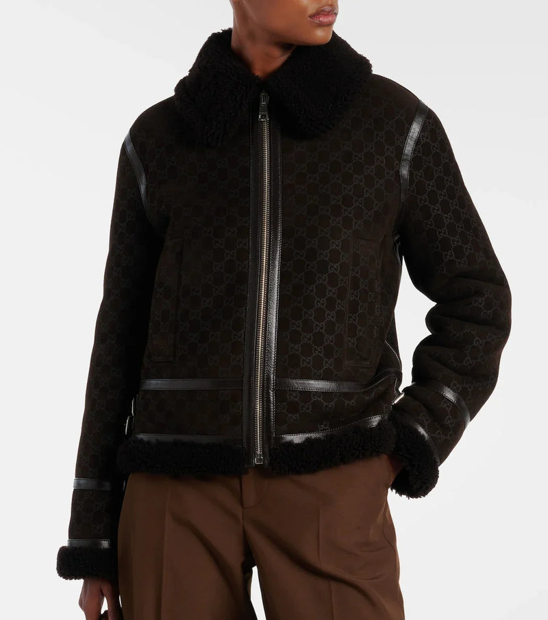 Gucci GG shearling-trimmed leather jacket