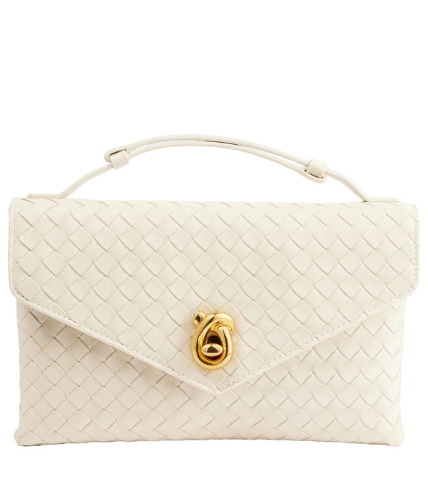 Bottega Veneta Knot Lock White Intrecciato top-handle bag