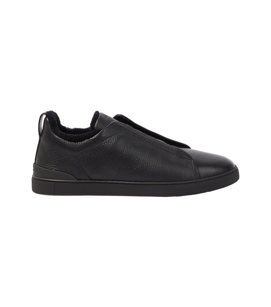 Zegna Triple Stitch Black leather sneakers
