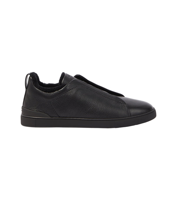 Zegna Triple Stitch Black leather sneakers