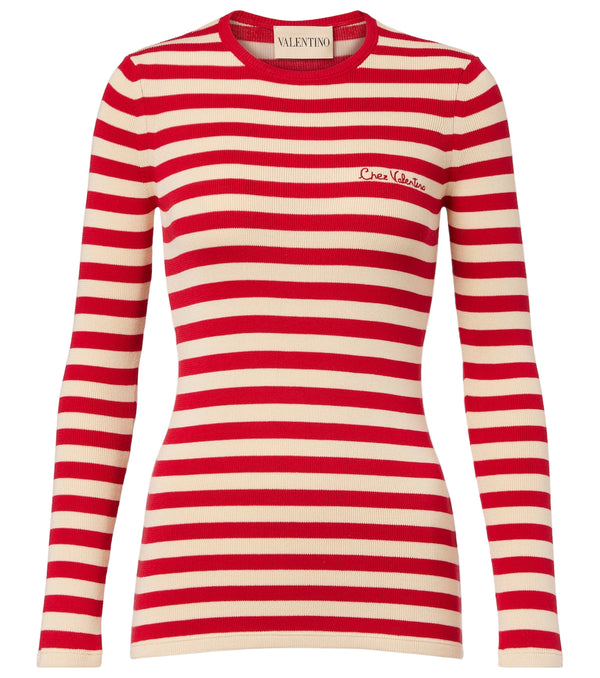 Valentino Striped ribbed-knit cotton sweater