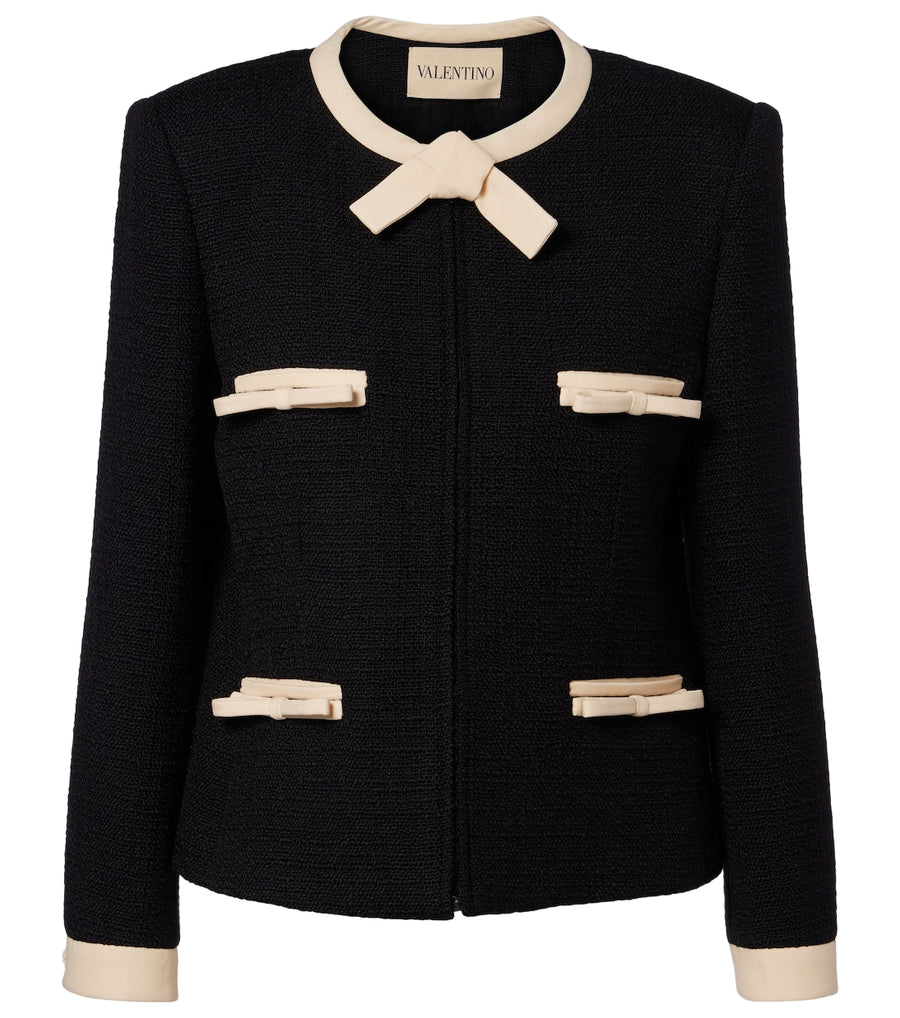 Valentino Bow-detail wool-blend tweed jacket