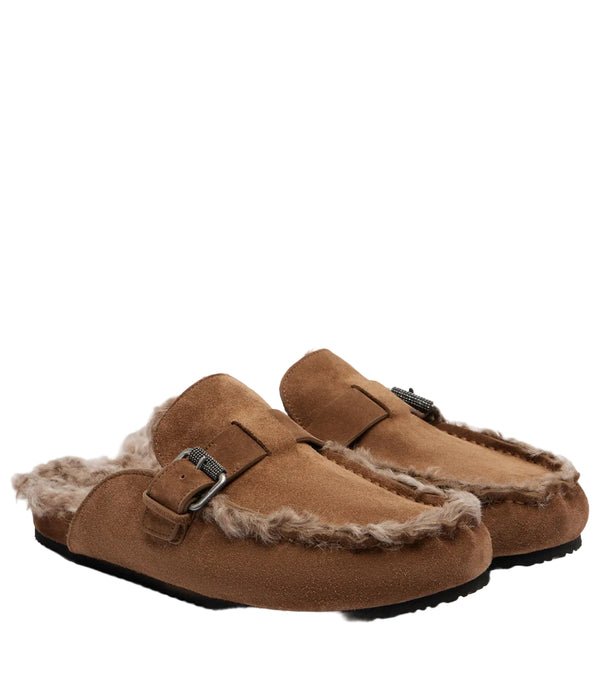 Brunello Cucinelli Monili shearling-lined suede mules