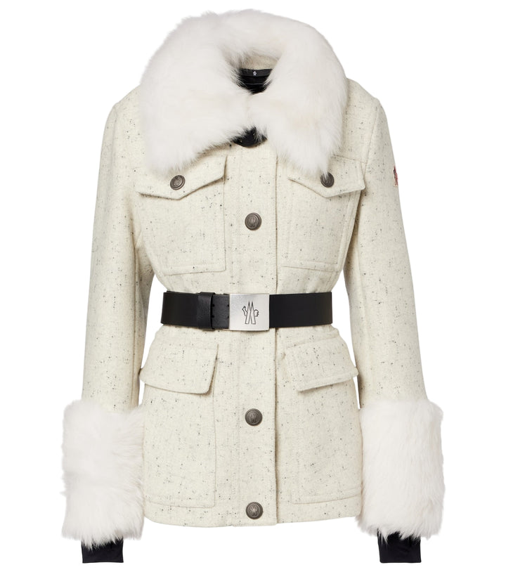 Devez belted shearling-trimmed virgin wool down ski jacket