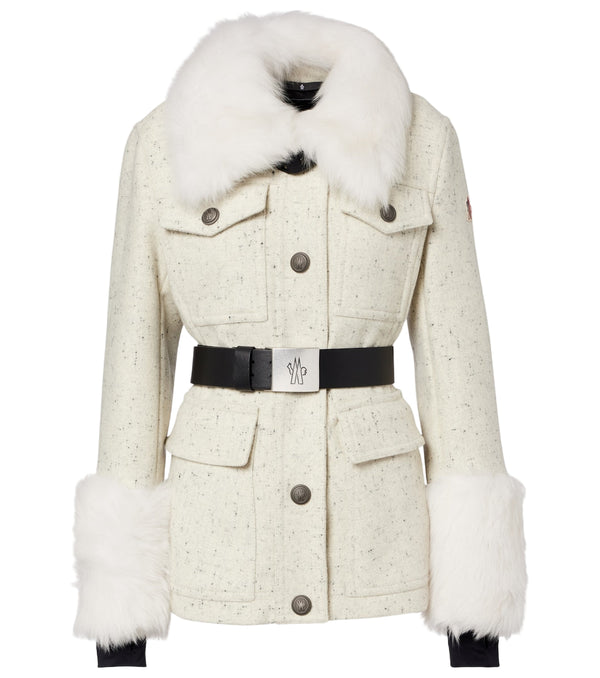 Moncler Grenoble Devez belted shearling-trimmed virgin wool down ski jacket