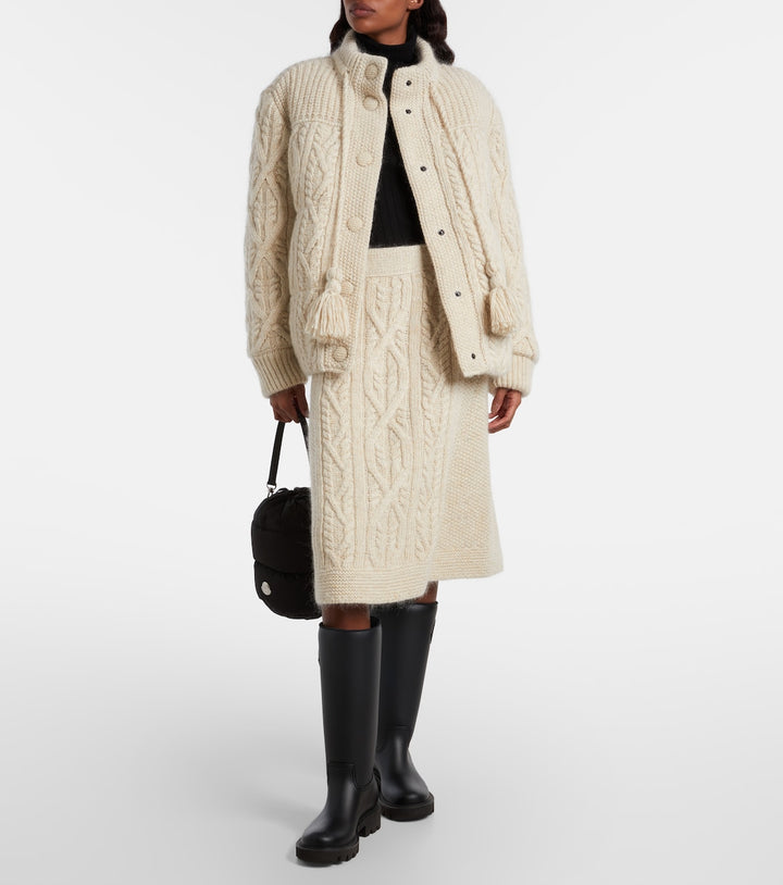 Cable-knit wool and mohair midi skirt