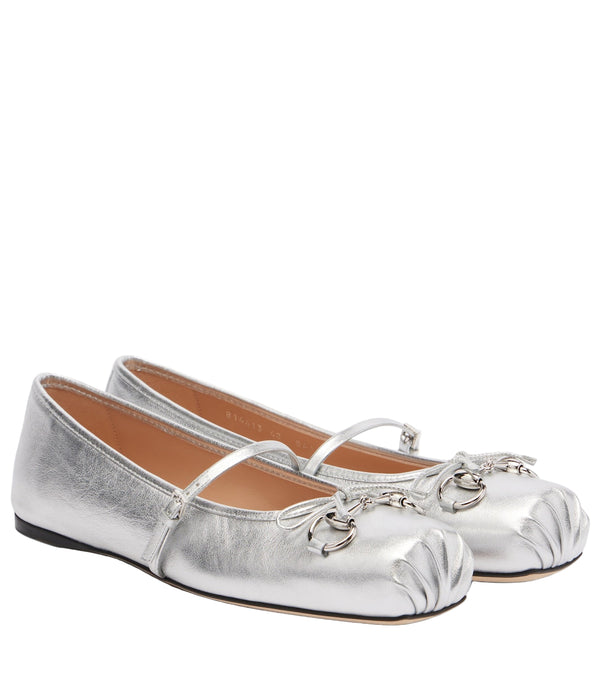 Gucci Horsebit metallic leather ballet flats